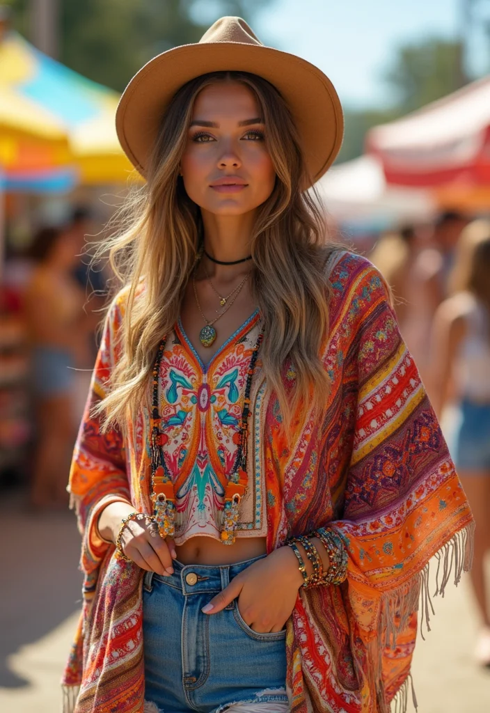 Crochet Poncho Free Pattern: Cozy Wearable Guide with 18 Stylish Visual Inspirations - 13. The Festival Poncho