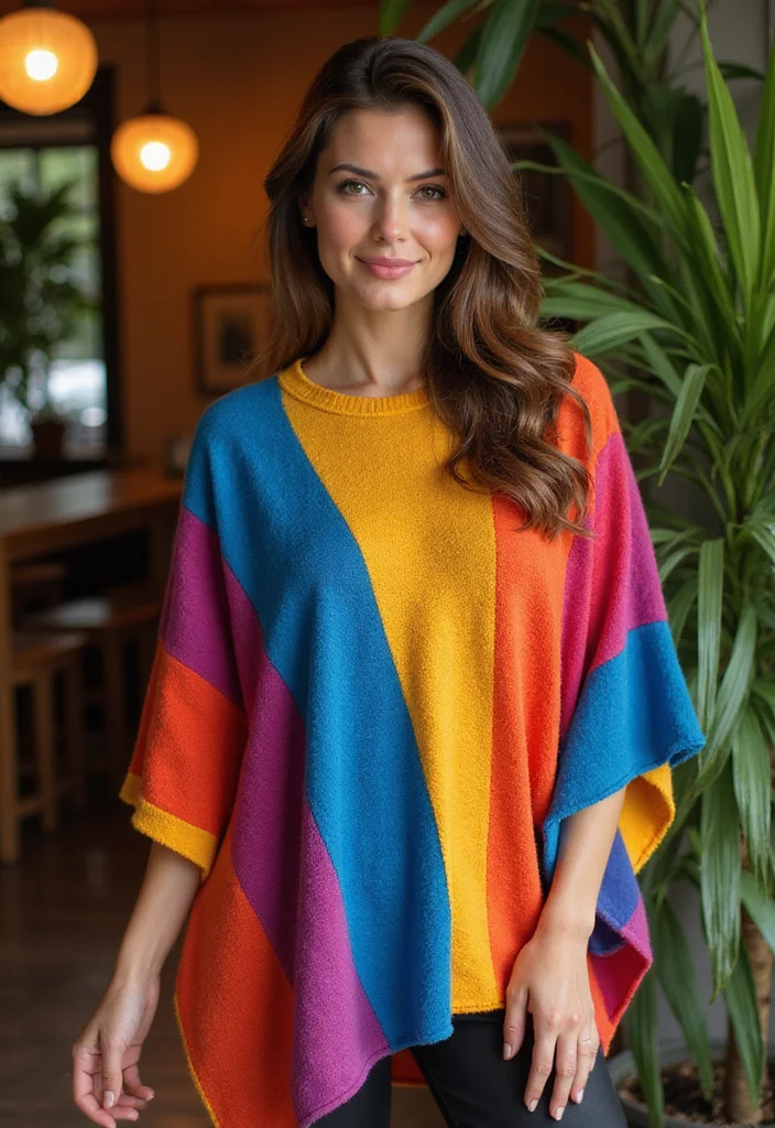 Crochet Poncho Free Pattern: Cozy Wearable Guide with 18 Stylish Visual Inspirations - 6. The Colorblock Poncho