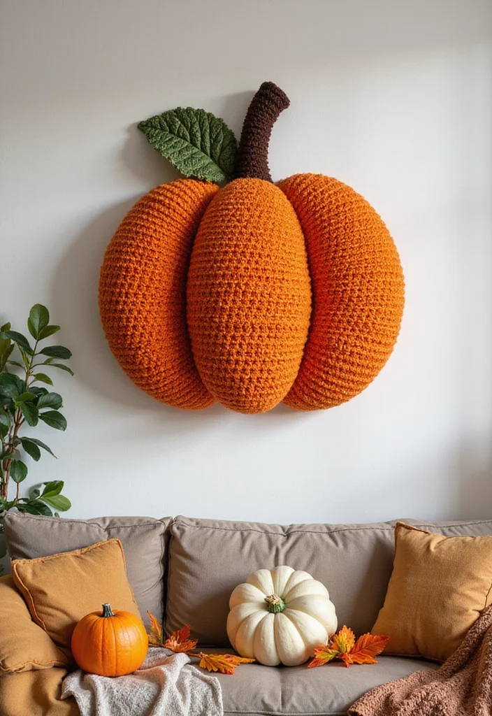 Crochet Pumpkin Free Pattern: Fall Décor Guide with 19 Seasonal Visual Inspirations - 11. Pumpkin Wall Hanging