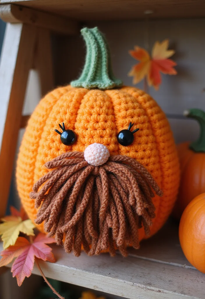 Crochet Pumpkin Free Pattern: Fall Décor Guide with 19 Seasonal Visual Inspirations - 16. Crochet Pumpkin Beard