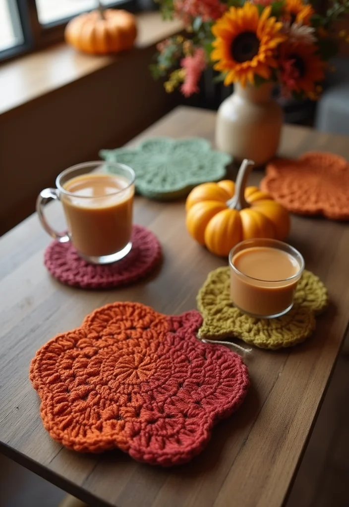 Crochet Pumpkin Free Pattern: Fall Décor Guide with 19 Seasonal Visual Inspirations - 9. Pumpkin Coasters