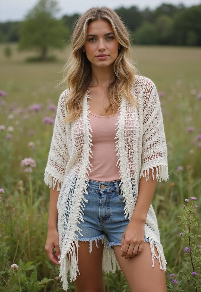 Crochet Shrug Pattern Free: Lightweight Wearable Guide with 20 Chic Visual Inspirations - 4. Bohemian Fringe Shrug