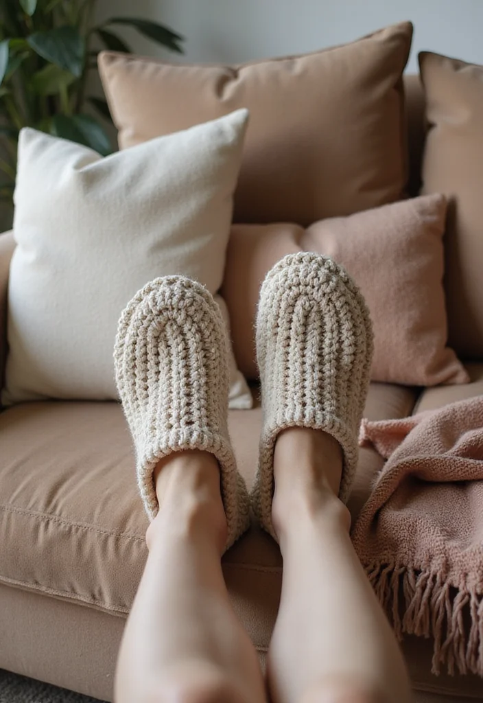 Crochet Slippers Free Pattern: Cozy Footwear Guide with 18 Comfort-Focused Visual Inspirations - 12. Oversized Slippers: Comfy and Relaxed
