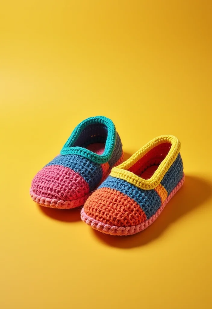 Crochet Slippers Free Pattern: Cozy Footwear Guide with 18 Comfort-Focused Visual Inspirations - 13. Color Block Slippers: A Design Trend
