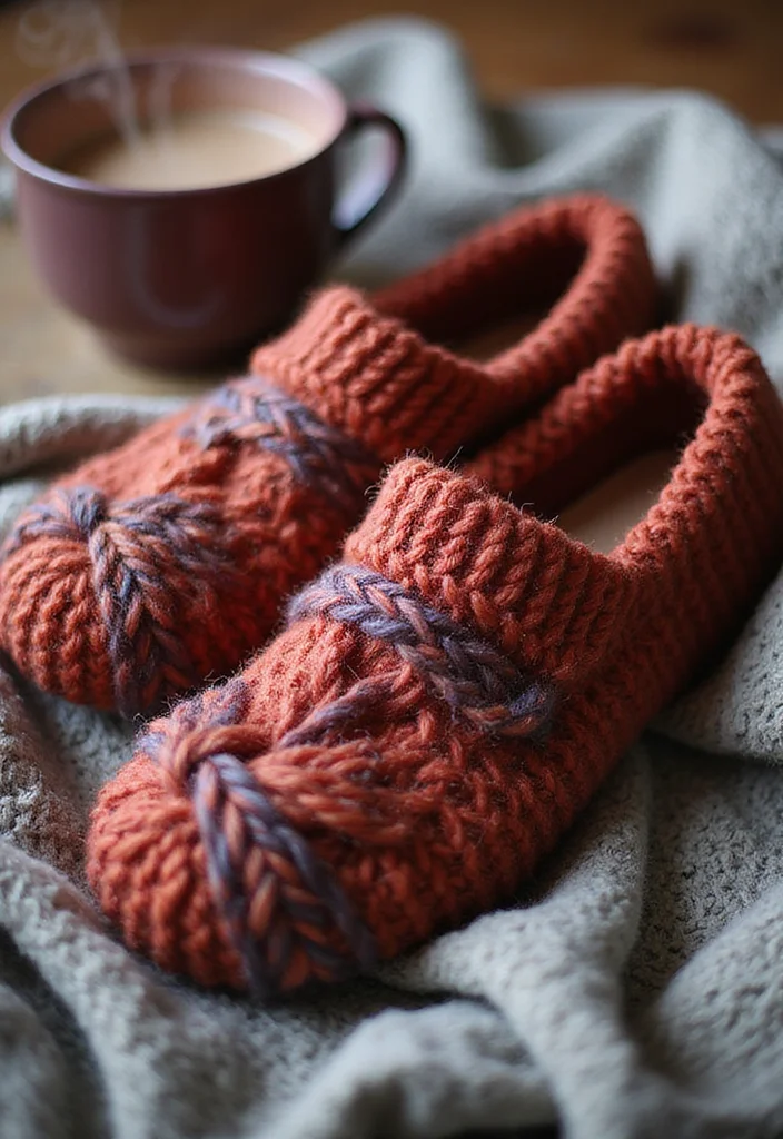 Crochet Slippers Free Pattern: Cozy Footwear Guide with 18 Comfort-Focused Visual Inspirations - 2. Chunky Knit Slippers: For Maximum Warmth