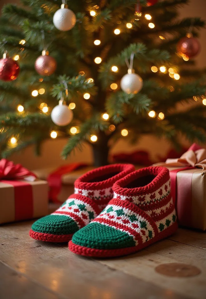 Crochet Slippers Free Pattern: Cozy Footwear Guide with 18 Comfort-Focused Visual Inspirations - 7. Holiday-Themed Slippers: Festive Fun