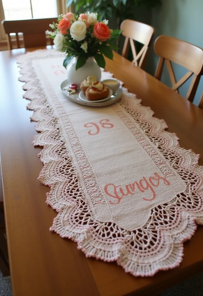 Crochet Table Runner Pattern Guide with 18 Beautiful Visual Inspirations to Elevate Your Décor - 15. Personalized Initials or Names