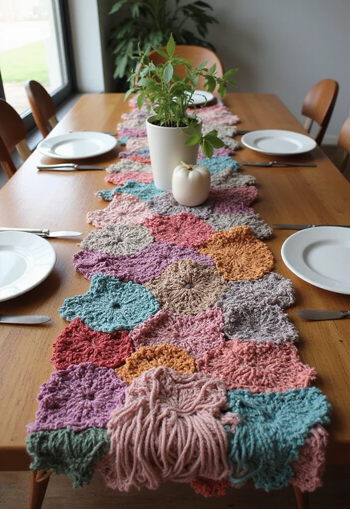 Crochet Table Runner Pattern Guide with 18 Beautiful Visual Inspirations to Elevate Your Décor - 5. Eco-Chic Recycled Yarn