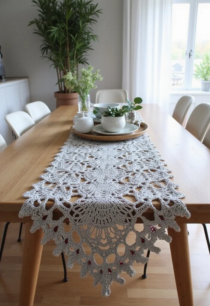 Crochet Table Runner Pattern Guide with 18 Beautiful Visual Inspirations to Elevate Your Décor - 7. Monochrome Magic