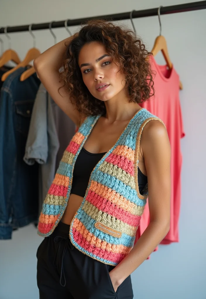 Crochet Vest Pattern Free: Stylish Layering Guide with 18 Trendy Visual Inspirations - 3. Sporty Chunky Crochet Vest
