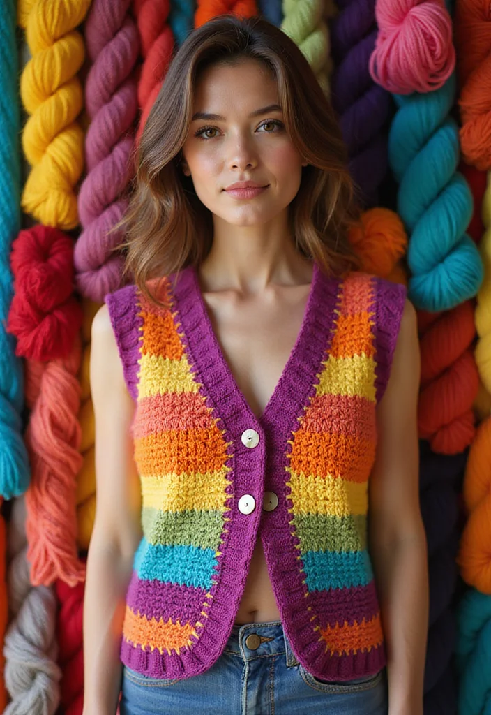 Crochet Vest Pattern Free: Stylish Layering Guide with 18 Trendy Visual Inspirations - 5. Colorblock Crochet Vest
