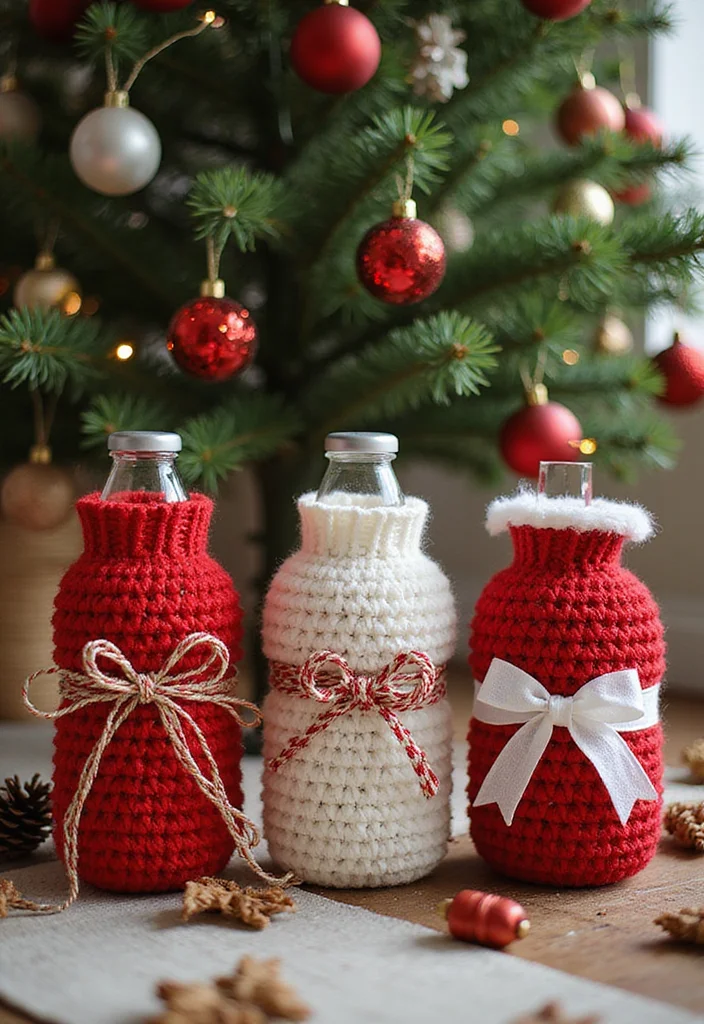 Crochet Water Bottle Holder Tutorial with 17 Functional Visual Inspirations - 13. Holiday Gift Holder