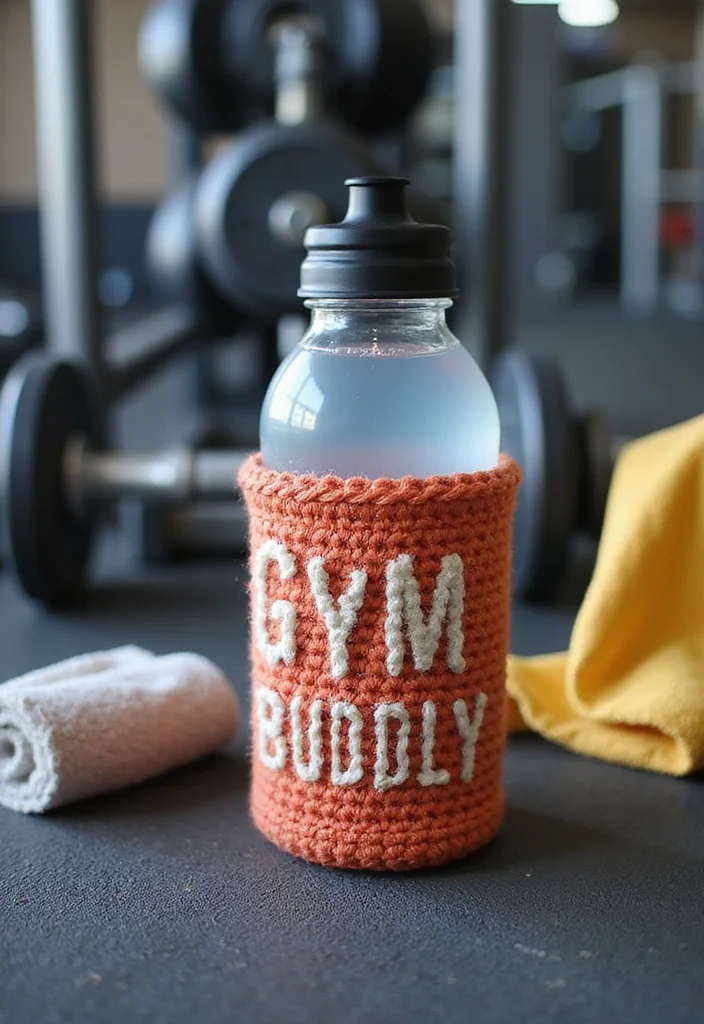 Crochet Water Bottle Holder Tutorial with 17 Functional Visual Inspirations - 14. Gym Buddy Holder