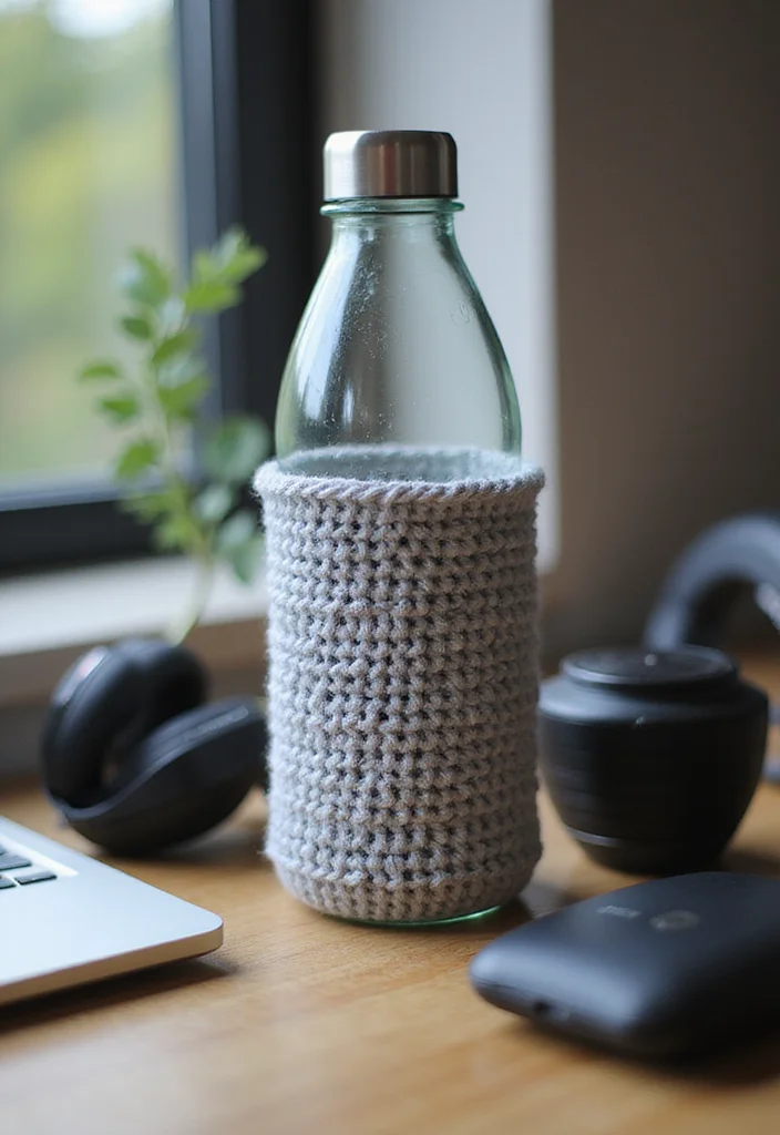 Crochet Water Bottle Holder Tutorial with 17 Functional Visual Inspirations - 16. Tech-Savvy Holder