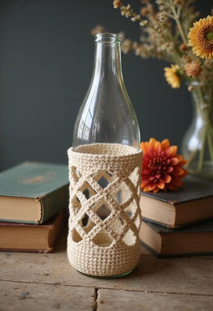 Crochet Water Bottle Holder Tutorial with 17 Functional Visual Inspirations - 17. Vintage-Inspired Holder