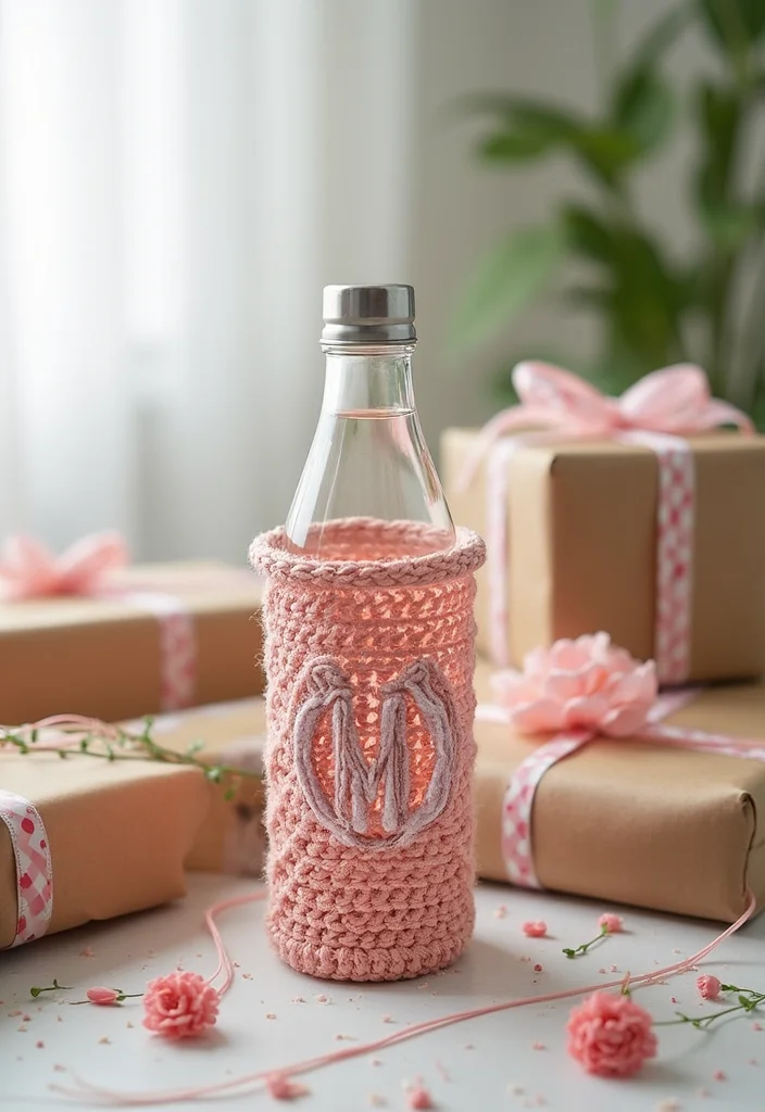 Crochet Water Bottle Holder Tutorial with 17 Functional Visual Inspirations - 4. Personalized Monogram Holder