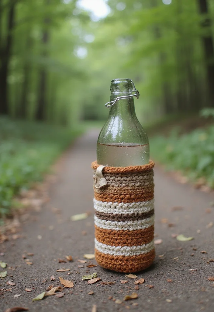 Crochet Water Bottle Holder Tutorial with 17 Functional Visual Inspirations - 7. Rustic Boho Holder