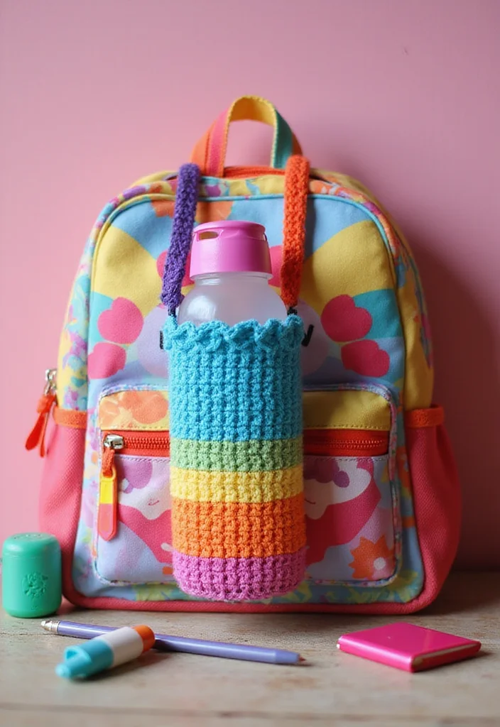 Crochet Water Bottle Holder Tutorial with 17 Functional Visual Inspirations - 9. Kids’ Fun Holder