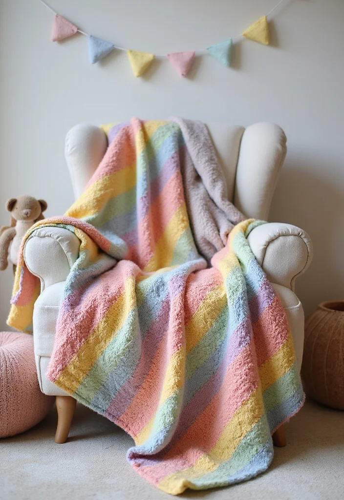 Easy Crochet Baby Blanket Guide: 20 Gentle Visual Inspirations for Beginners - 11. Multi-Color Granny Stripe Blanket