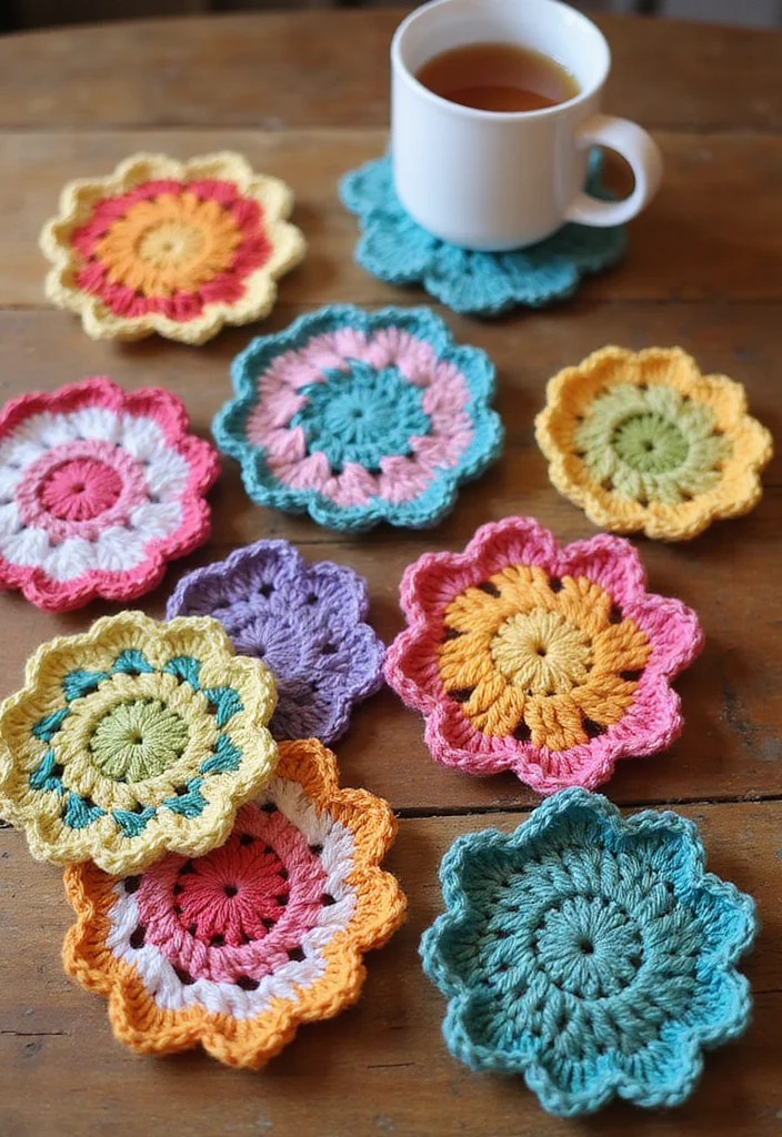 Magic Ring Crochet Tutorial: Master the Basics with 18 Clear Visual Inspirations - 4. Colorful Coasters for Your Space