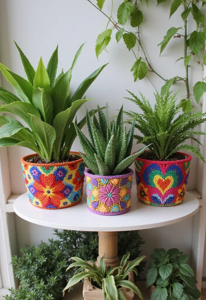 Mosaic Crochet Patterns Free: Geometric Design Guide with 19 Vibrant Visual Inspirations - 13. Mosaic Crochet Plant Pot Covers