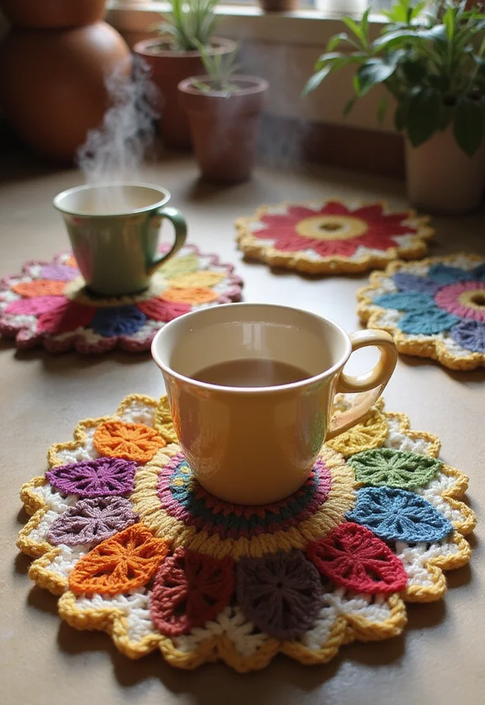 Mosaic Crochet Patterns Free: Geometric Design Guide with 19 Vibrant Visual Inspirations - 14. Crochet Mosaic Mug Rugs