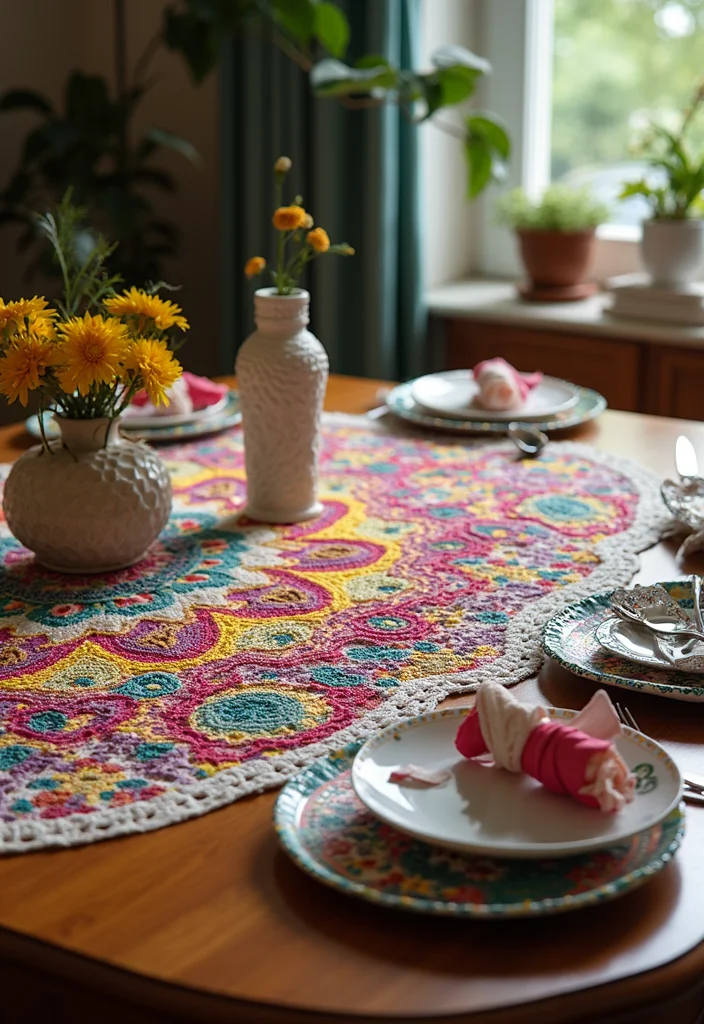 Mosaic Crochet Patterns Free: Geometric Design Guide with 19 Vibrant Visual Inspirations - 15. Mosaic Crochet Tabletop Decor