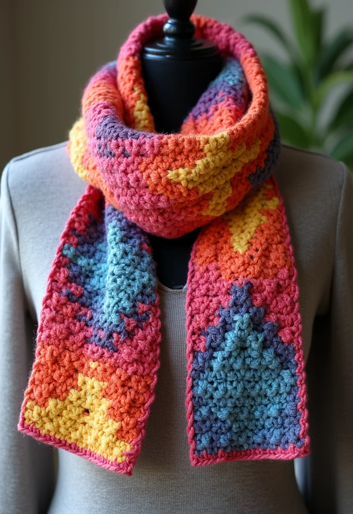 Mosaic Crochet Patterns Free: Geometric Design Guide with 19 Vibrant Visual Inspirations - 18. Crochet Mosaic Scarves