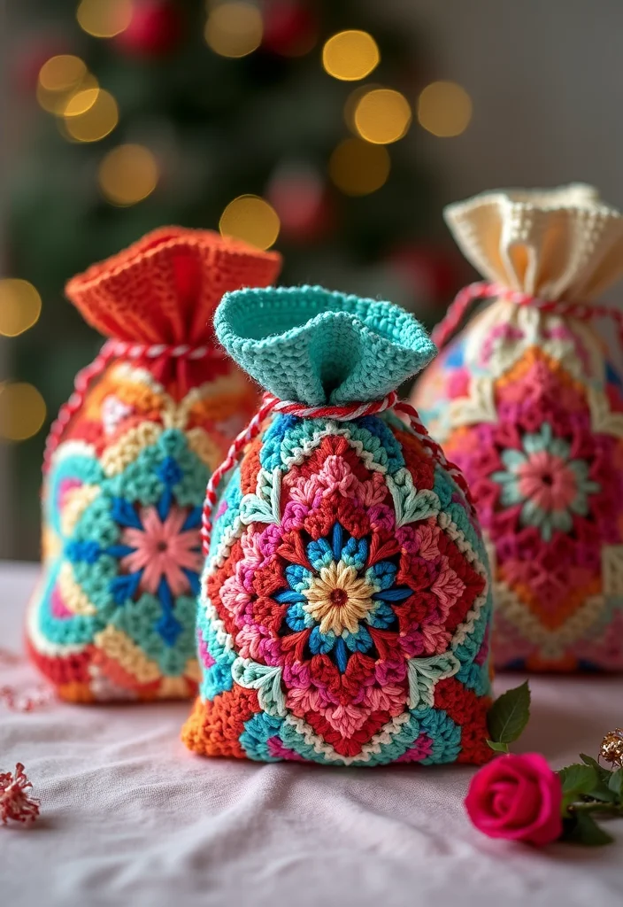 Mosaic Crochet Patterns Free: Geometric Design Guide with 19 Vibrant Visual Inspirations - 19. DIY Mosaic Crochet Gift Bags