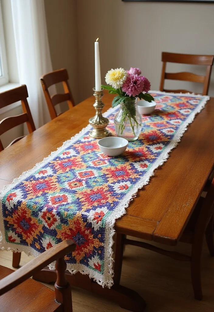 Mosaic Crochet Patterns Free: Geometric Design Guide with 19 Vibrant Visual Inspirations - 5. Geometric Crochet Table Runner