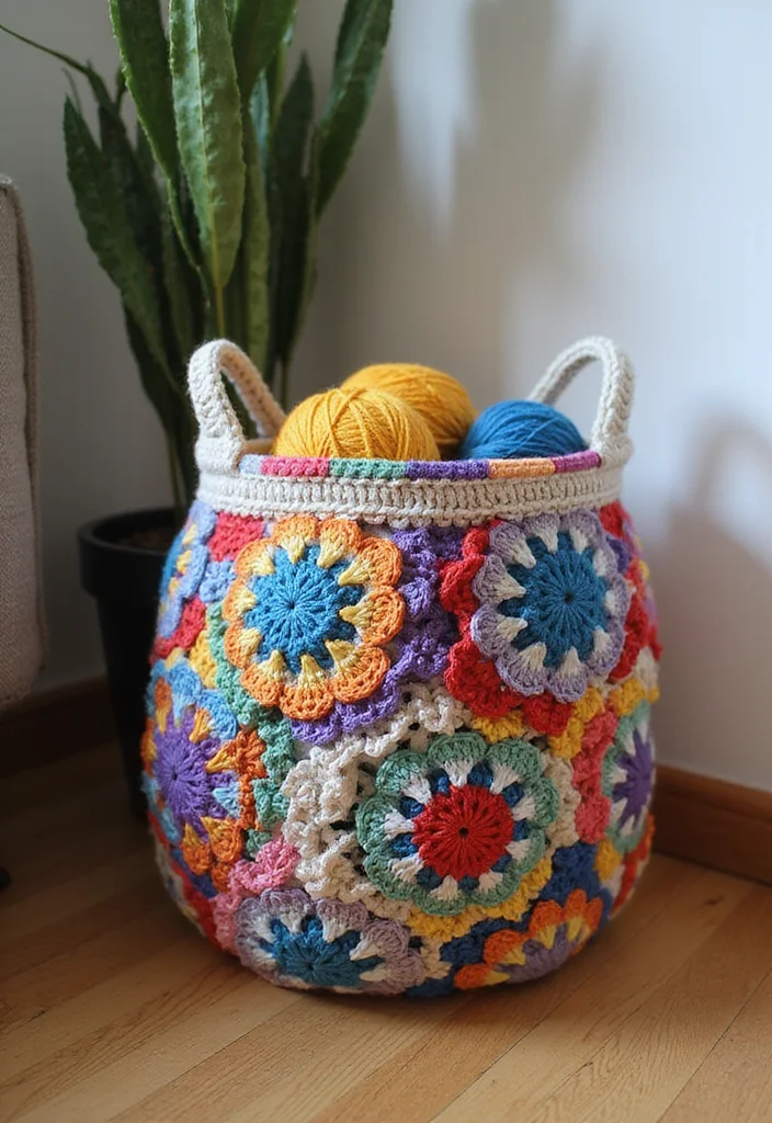 Mosaic Crochet Patterns Free: Geometric Design Guide with 19 Vibrant Visual Inspirations - 7. Crochet Mosaic Basket