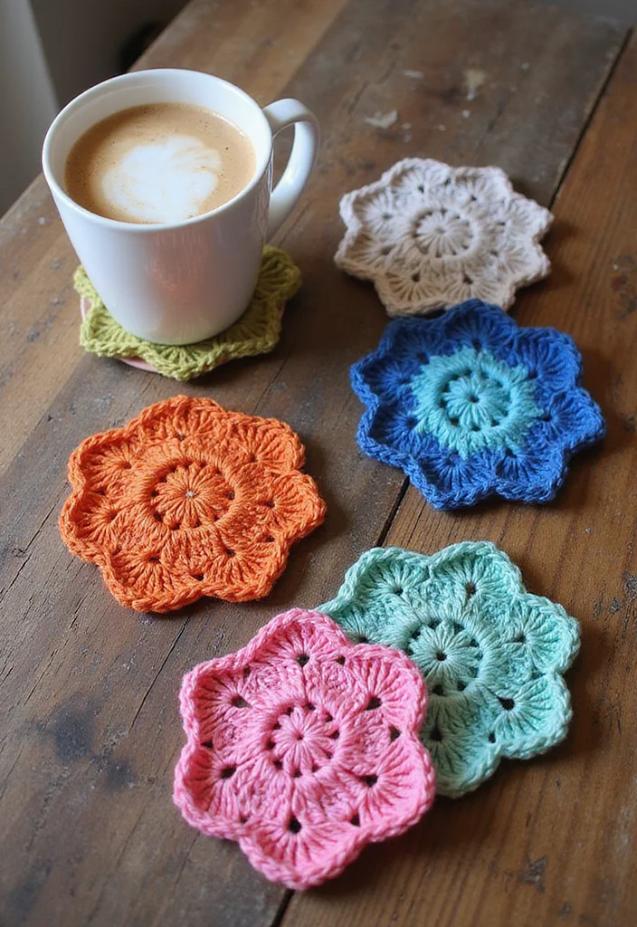 Scrap Yarn Crochet Projects: Eco-Friendly Ideas with 18 Creative Visual Inspirations - 1. Colorful Crochet Coasters