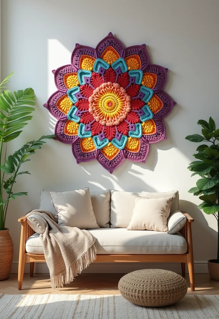 Scrap Yarn Crochet Projects: Eco-Friendly Ideas with 18 Creative Visual Inspirations - 18. Eye-Catching Crochet Wall Art