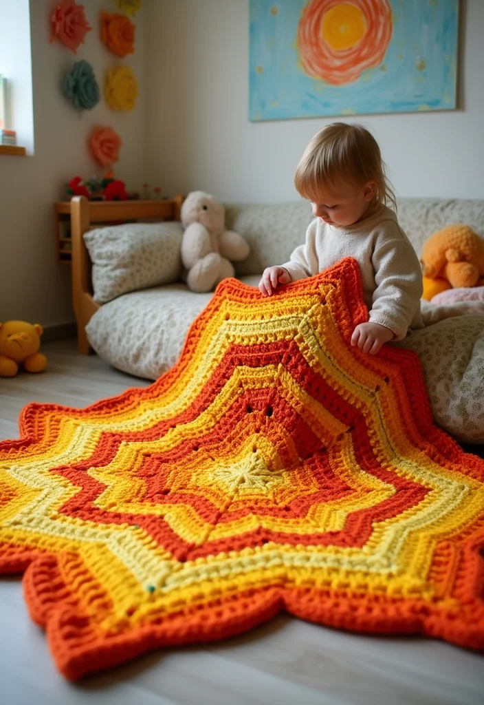 Star Blanket Crochet Pattern: Radiant Design Guide with 20 Inspiring Visual Inspirations - 3. Celestial Starburst Blanket